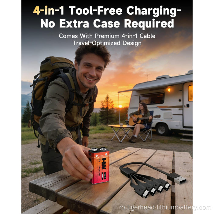 8 bucăți 9V 5180mWh USB-C baterie litiu reîncărcabilă
